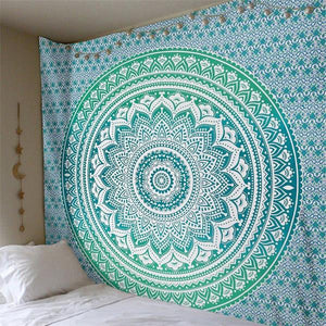 Teal Mandala Flower Bohemian Tapestry Dorm Decor