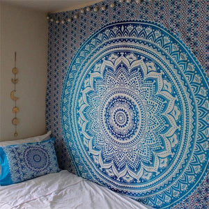 Blue Mandala Flower Bohemian Tapestry Dorm Decor